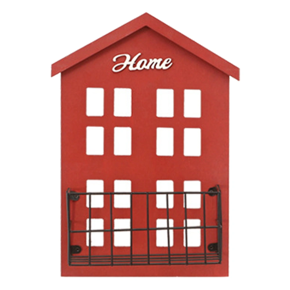 Wall Mounted House Storage Rack Wooden House Storage Rack Wall Decoration Rack (Red)