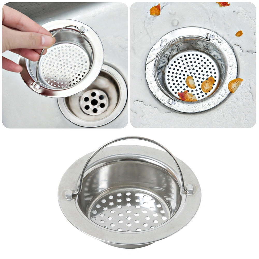 2pcs Stainless Steel hand-Held Kitchen Sink Strainer Premium Drain Filter Strainer Wide Rim Kitchen Sink Drain Strainer Perforated Mesh Filter(Large)