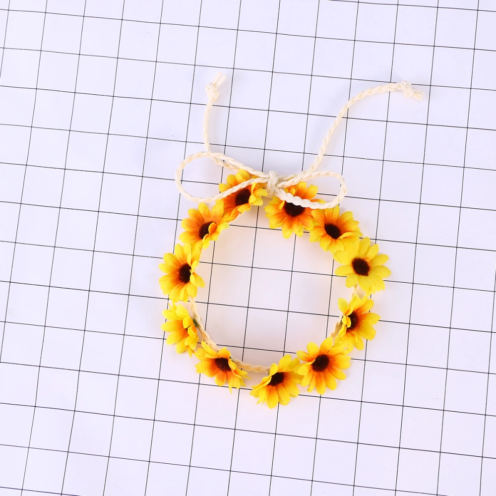 Floral Headband Daisy Flower Crown Hair Wreath Bridal Headpiece Festivals Hair Band (Yellow)