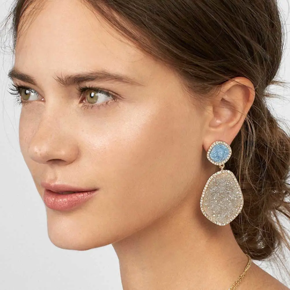 1 Pair of Alloy Earrings Rhinestone Ear Dangle Elegant Ear Drop Women Dangler Ear Jewelry Sky-Blue