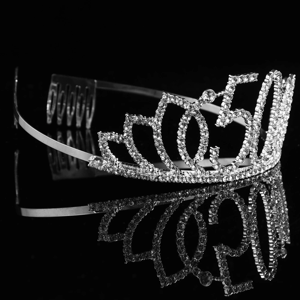 Number Crown Creative Birthday Cake Decoration Elegant Headwear Headdress Hair Accessories for Women Girls (Silver 50)