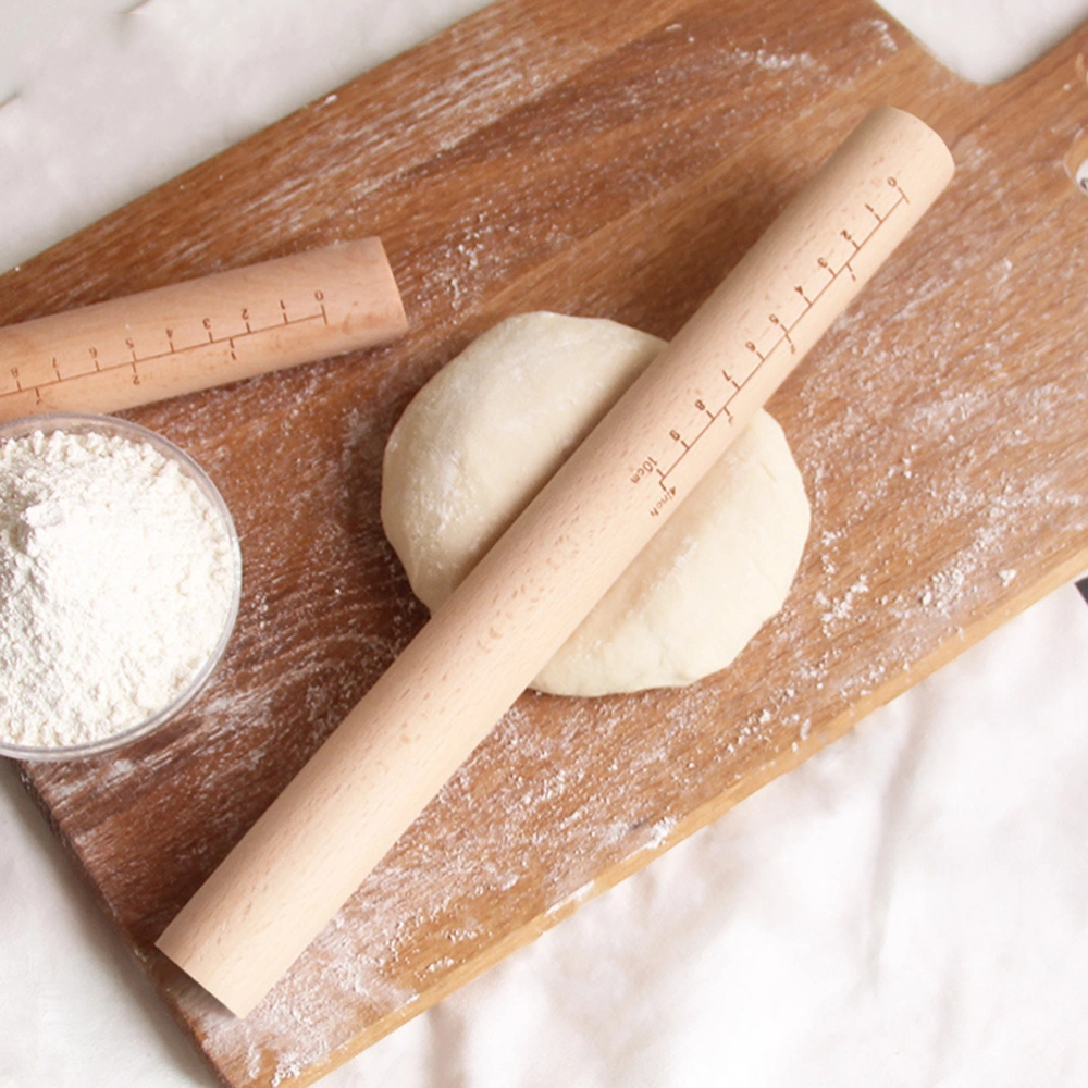 2pcs Wooden Rolling Pin Dough Pastry Roller with Scale Fondant Cake Noodle Baking Tool