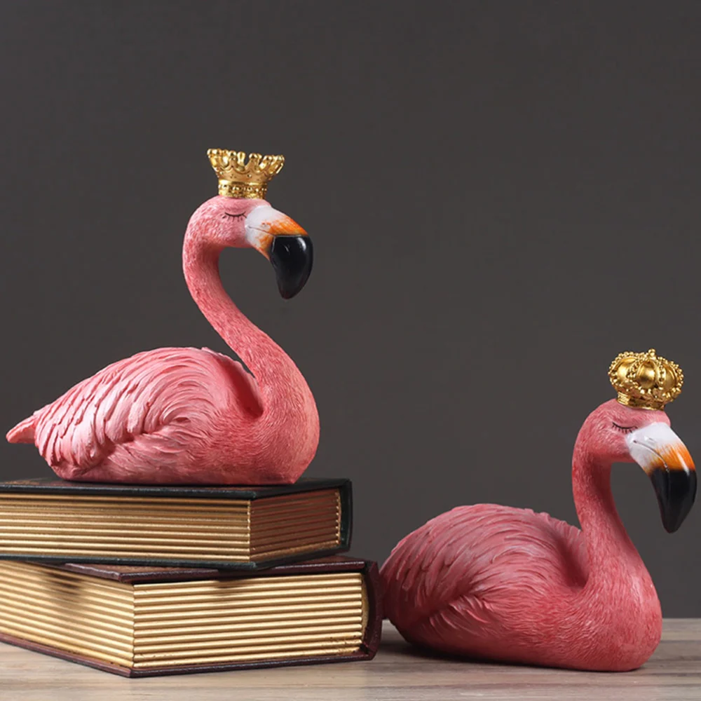 Creative Crown Couple Flamingo Crafts Resin Animal Layout Simulation Birds Ornament Flamingo Sculpture (N17-01B Queen Style)