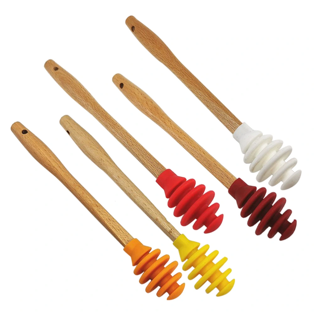 5pcs Silicone Honey Spoons Syrup Dippers Non-stick Stirrer for Honey Pot Jar Container (Mixed Colors)