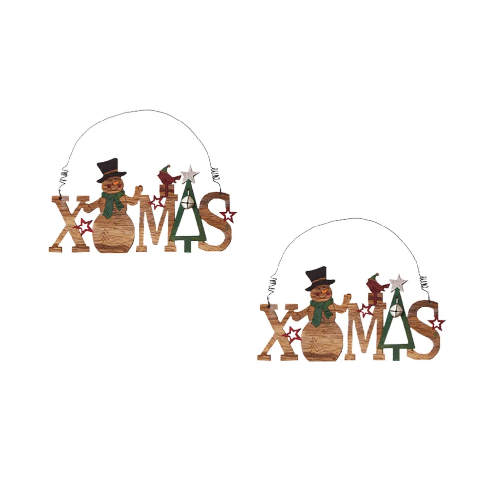 2pcs Christmas Wooden Hanging Pendant Ornaments XMAS Letters Cartoon Shape Decor Christmas Tree Ornament (Snowman)