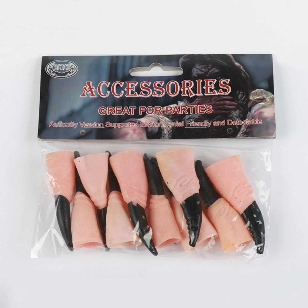 10pcs Witch Fingernail Claws Halloween Masquerade Finger Nails Trick Props for Cosplay Costume Party (Black Nail)