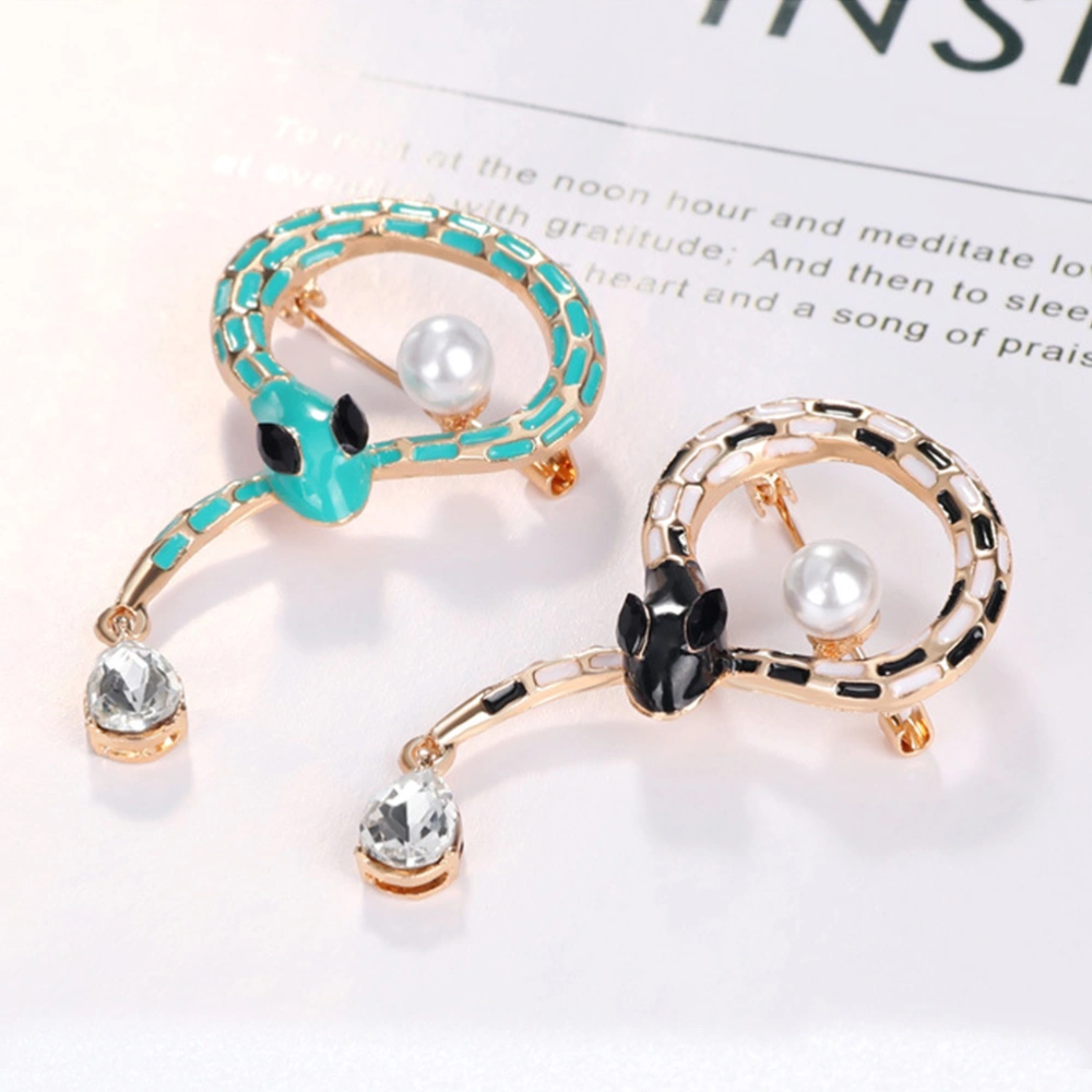 1pc Snake Brooch Alloy Rhinestone Imitation Pearl Inlaid Personalized Breastpin for Lady