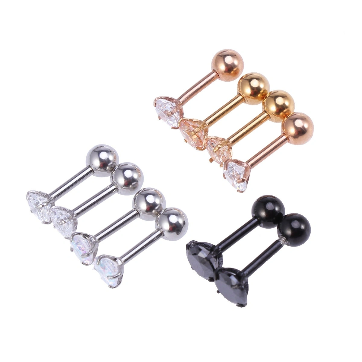5 Pairs Stainless Steel Barbell Ear Cartilage Tragus Helix Stud Earring Piercing Surgical Steel Zircon Multicolor Ear Studs