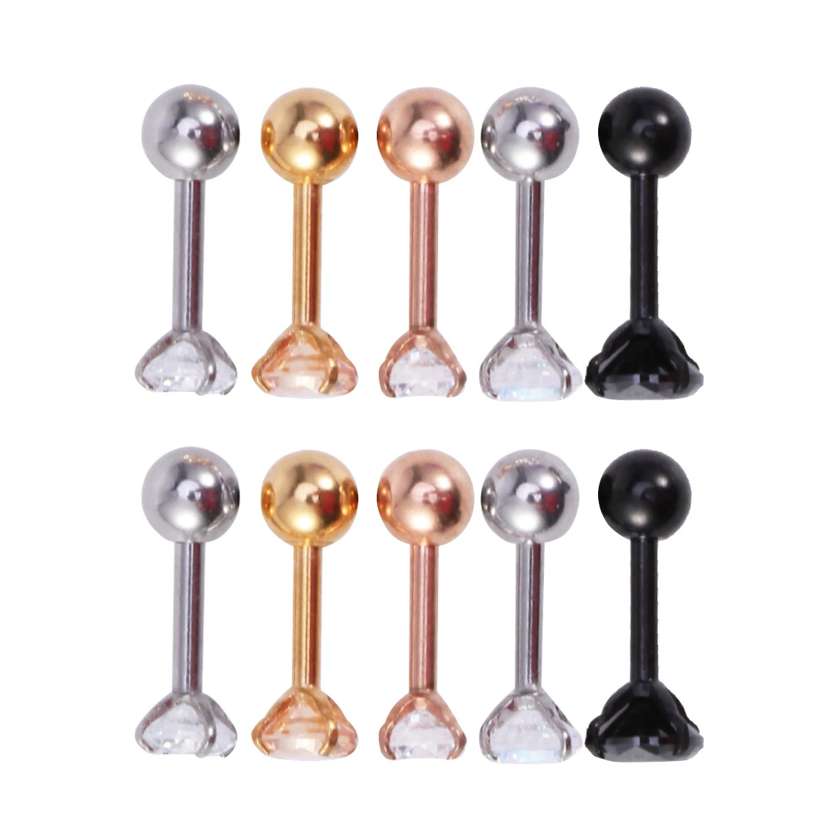 5 Pairs Stainless Steel Barbell Ear Cartilage Tragus Helix Stud Earring Piercing Surgical Steel Zircon Multicolor Ear Studs