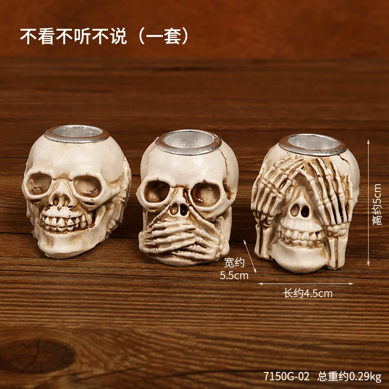 3Pcs Skull Candle Holder Halloween Gothic Tea Light Holders Mini Skull Home Decoration