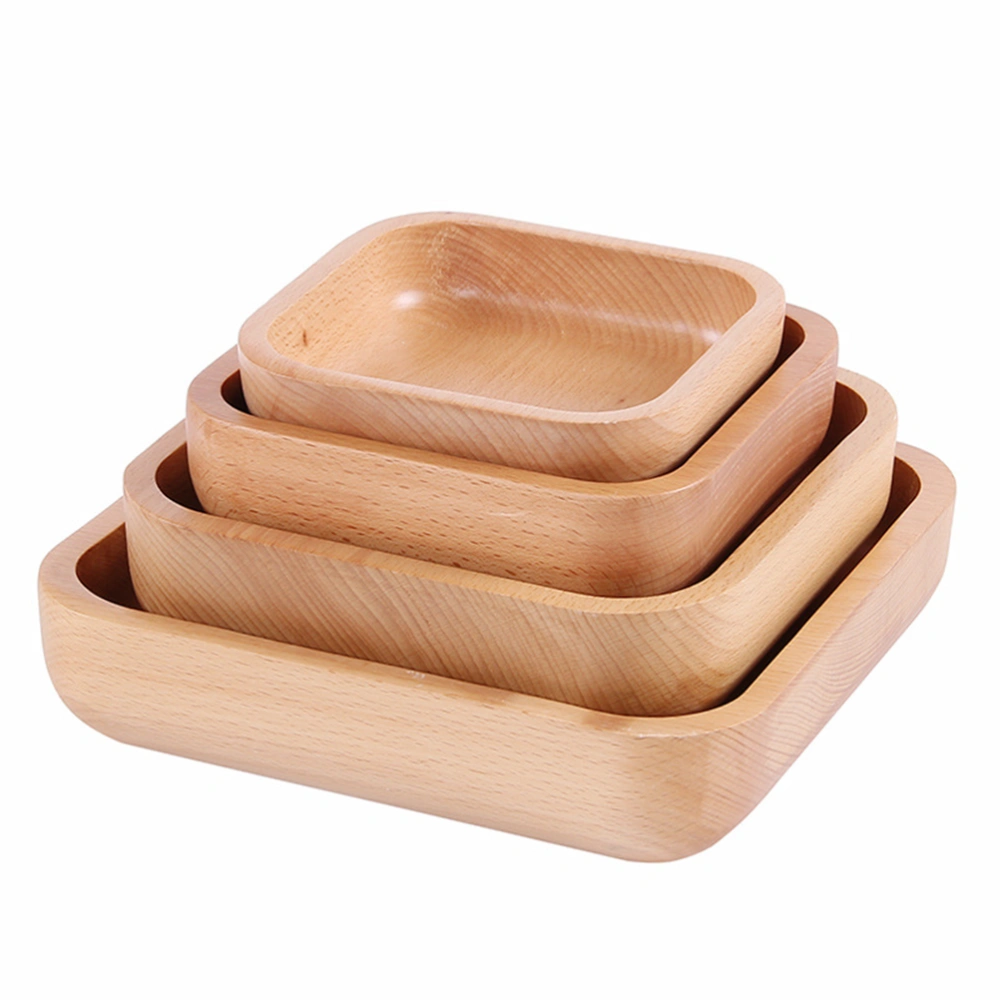 Solid Wood Salad Bowl Creative Thicken Fruits Bowl Eco-friendly Square Bowl Wooden Tableware for Home Kitchen (M Size)