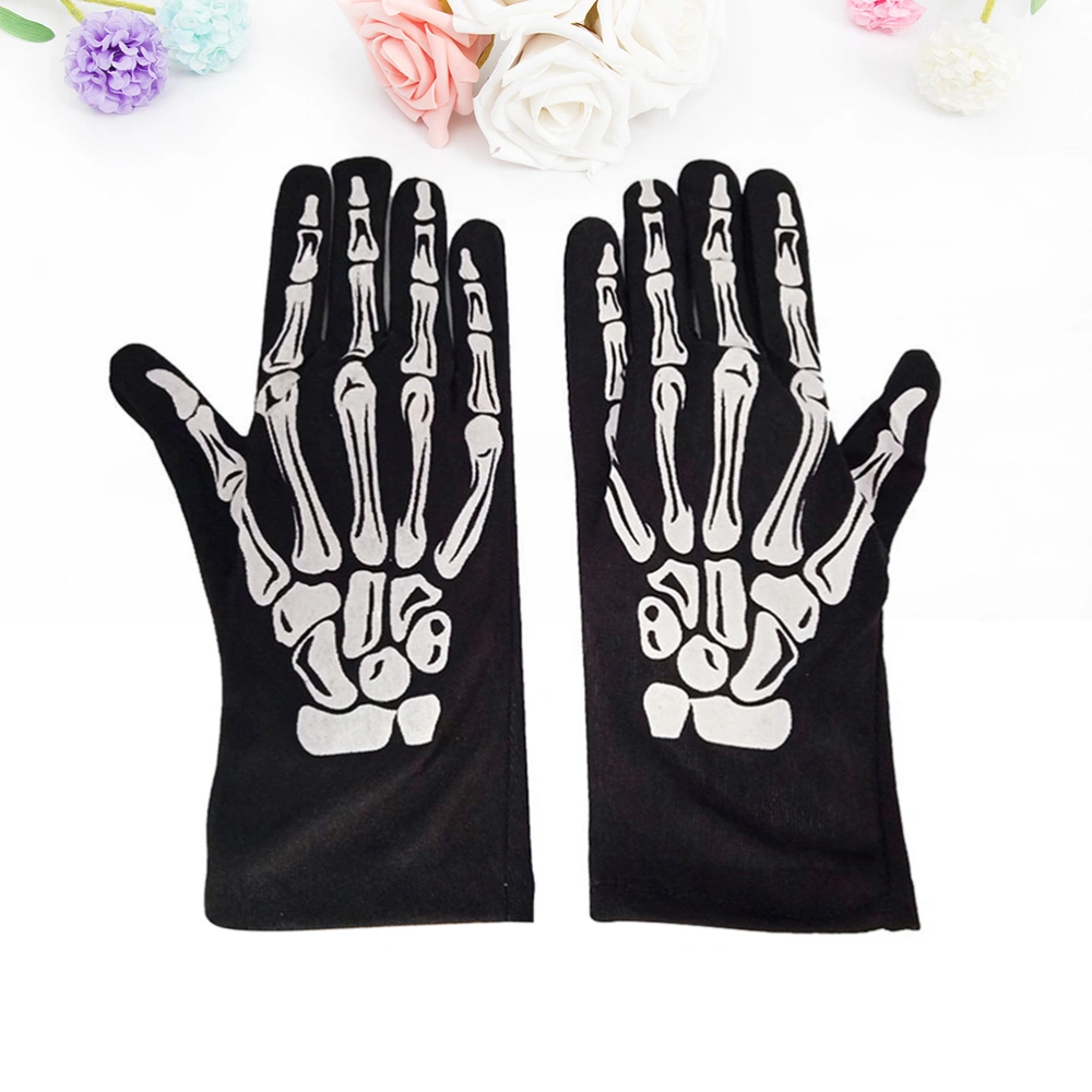 1 Pair Skeleton Gloves Halloween Costume Gloves Horror Props Skeleton Hands Party Performance Gloves Black White