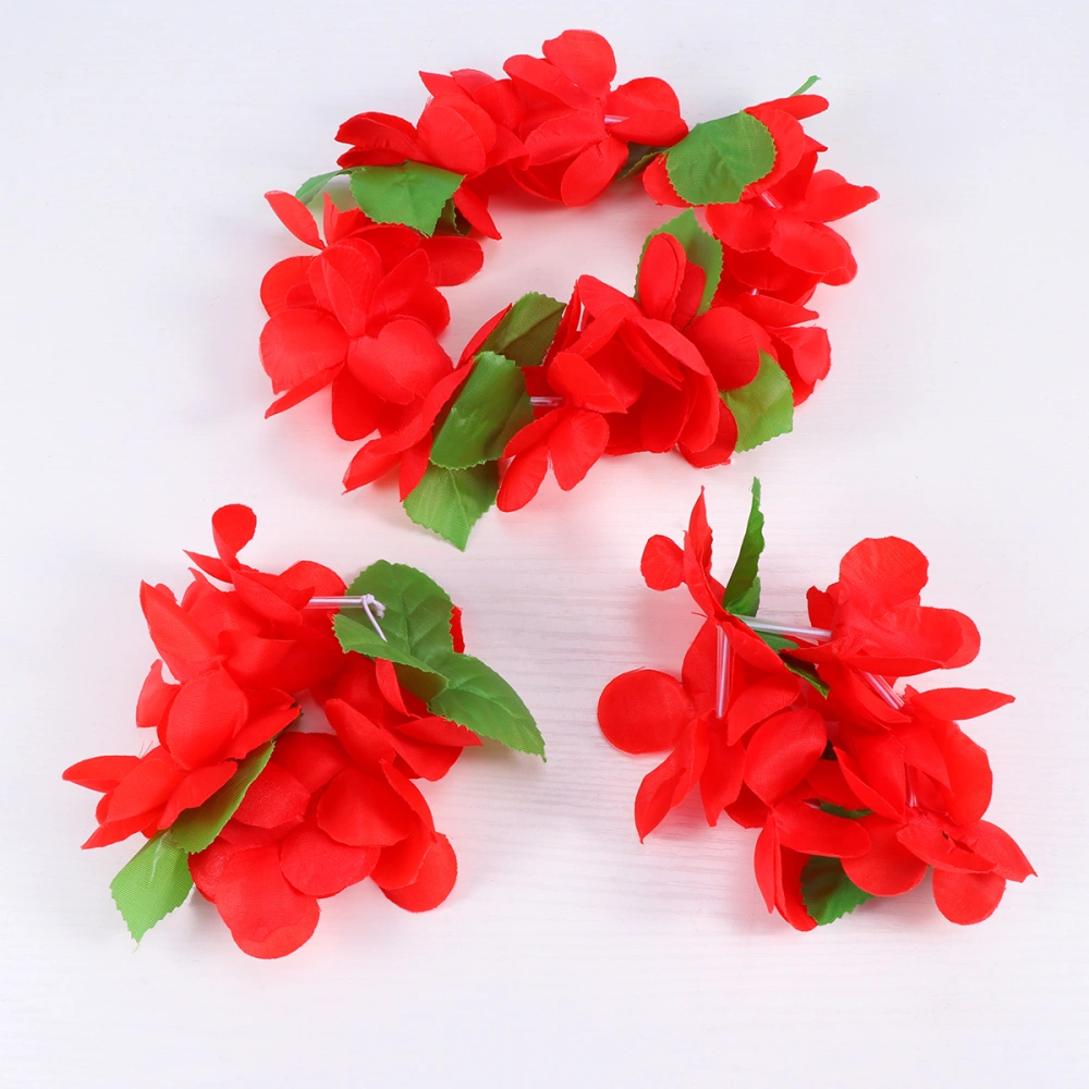 1 Set 4pcs Hawaiian Garland Necklace Bracelets Thicken Tropical Beach Party Fancy Accessaries (Red)