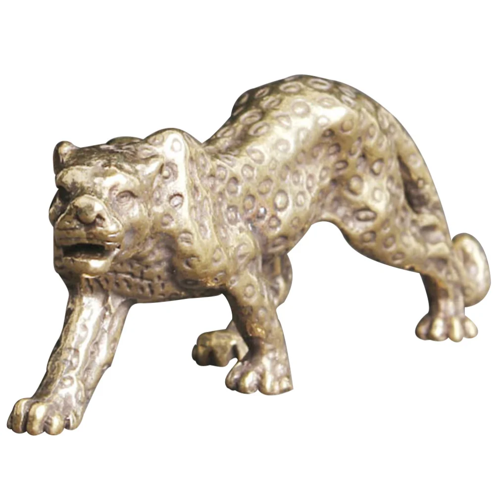 Retro Brass Leopard Statue Home Desktop Paperweight Small Brass Animal Figurine