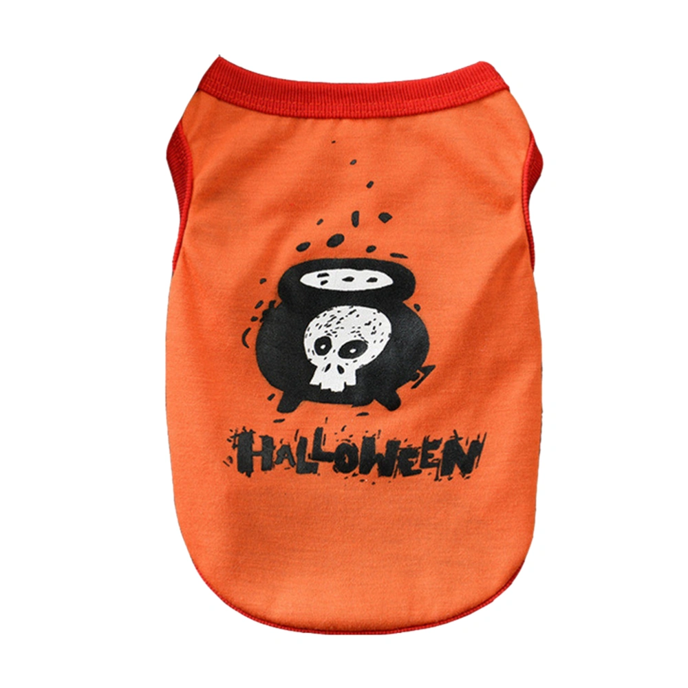 Stylish Dog Puppy Halloween Vest Skull Pattern Pet Clothes Breathable Dog Vest (Orange, M)