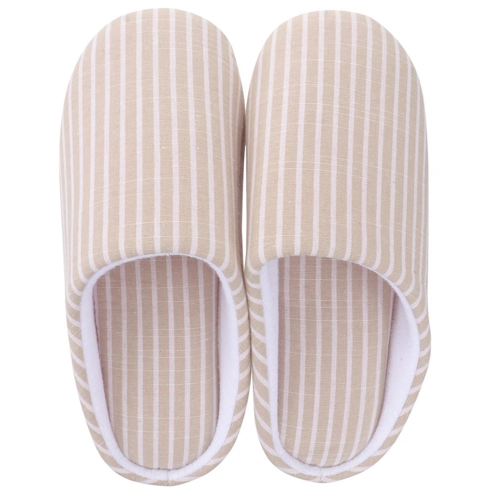 Beige Stripe Cozy Slippers Japanese Style Adult Fluffy Shoes Keep Warm Loafer for Autumn Winter (Size S, Suitable for Size 36-37)