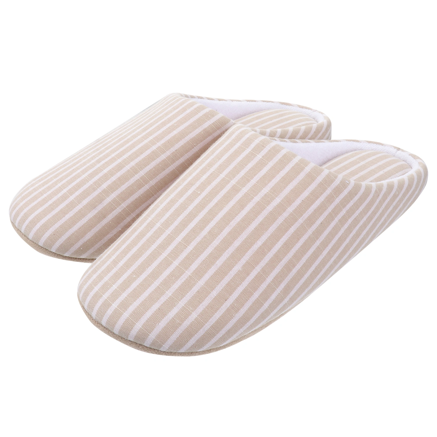 Beige Stripe Cozy Slippers Japanese Style Adult Fluffy Shoes Keep Warm Loafer for Autumn Winter (Size S, Suitable for Size 36-37)