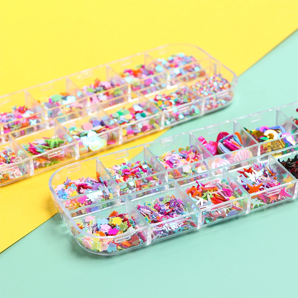 2 Boxes 12 Grids Nail Glitter Sequins Sparkly Paillettes Manicure Decor for Lady