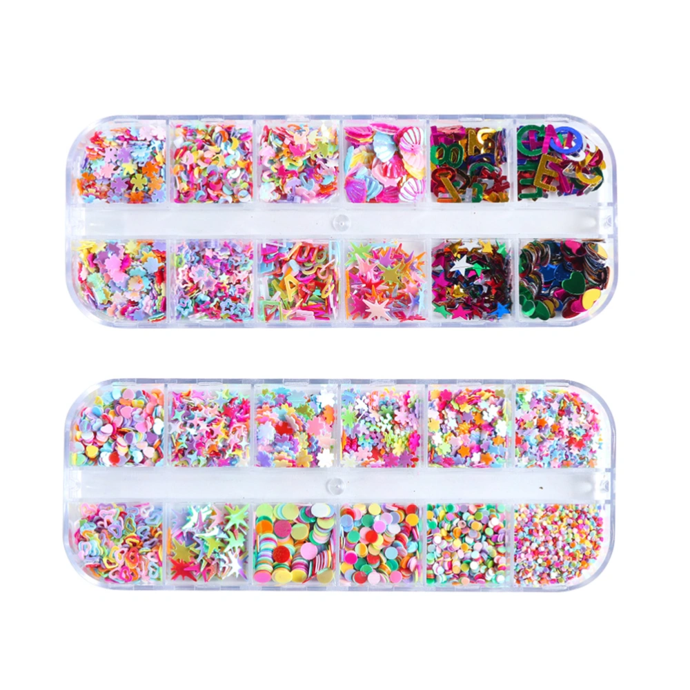 2 Boxes 12 Grids Nail Glitter Sequins Sparkly Paillettes Manicure Decor for Lady