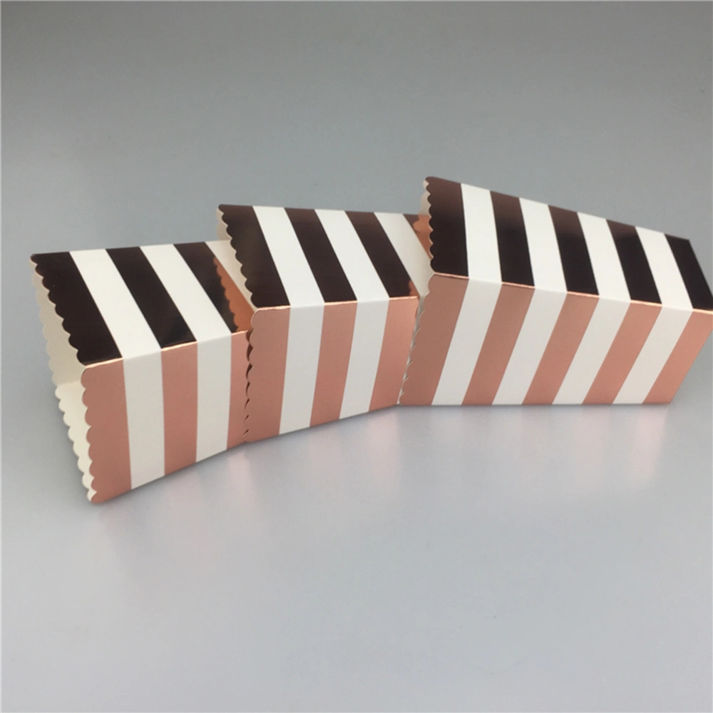 12pcs Popcorn Paper Boxes Rose Gold Horizontal Stripe Miniature Scalloped Cardboard Party Candy Container Treat Cartons for Party