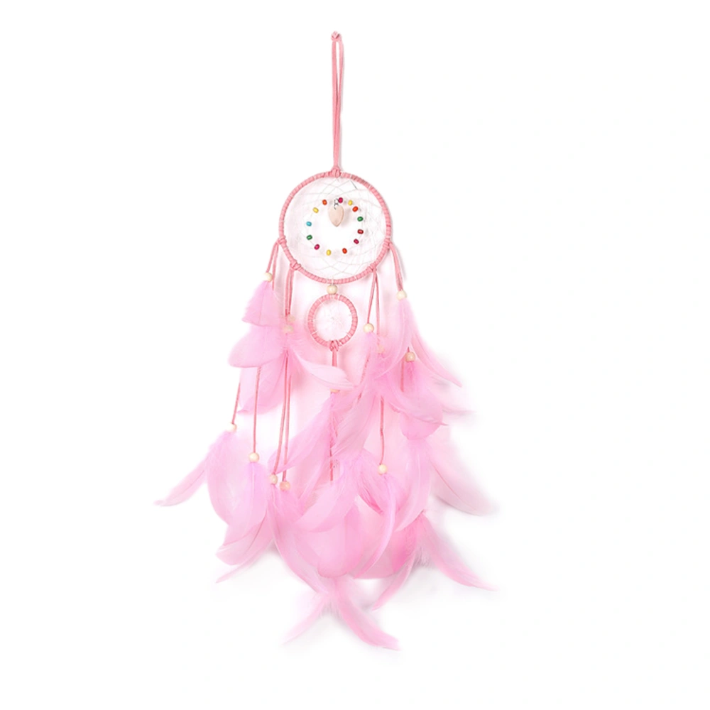 Creative Spider Web Dream Catcher Home Dream Network Decoration Pendant Car Feather Ornaments(Pink Finished Product with Light)