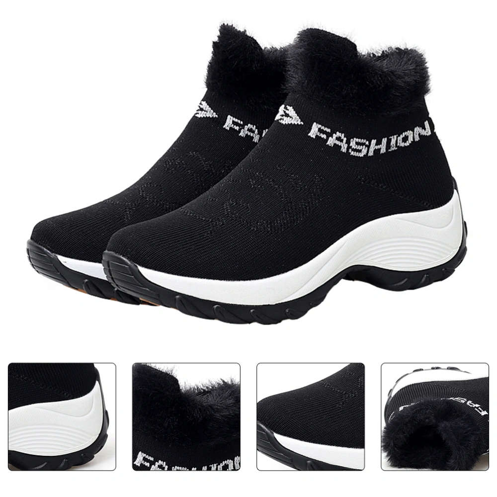 1 Pair of Thick Soled Snow Boots Brushed Women Shoes Chic Sock-Like Sports Shoes