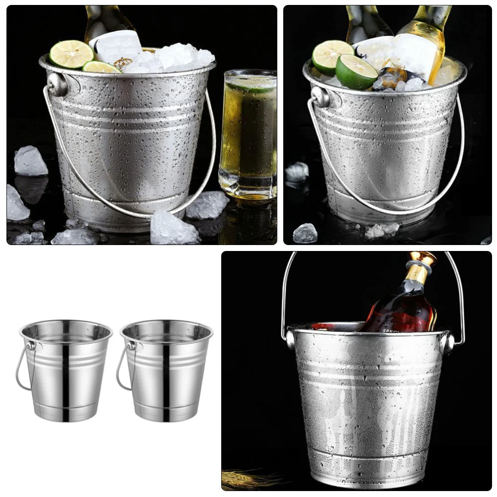 2pcs Stainless Steel Ice Bucket Thickened Beer Bucket KTV Bar Ice Bucket 3L