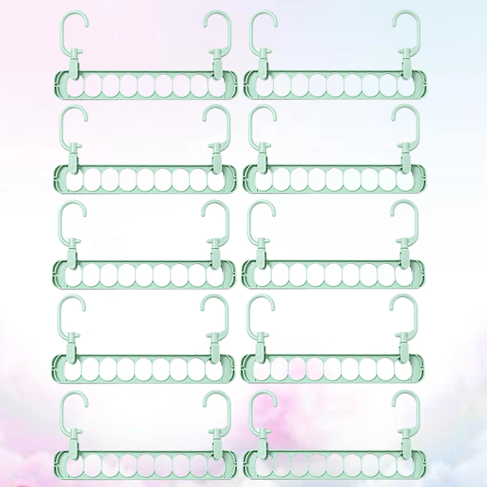 10pcs 9 Hole Multifunctional Storage Hanger Clothes Drying Rack Multi-port Support Clothes Organizer Holders for Home (Light Green)