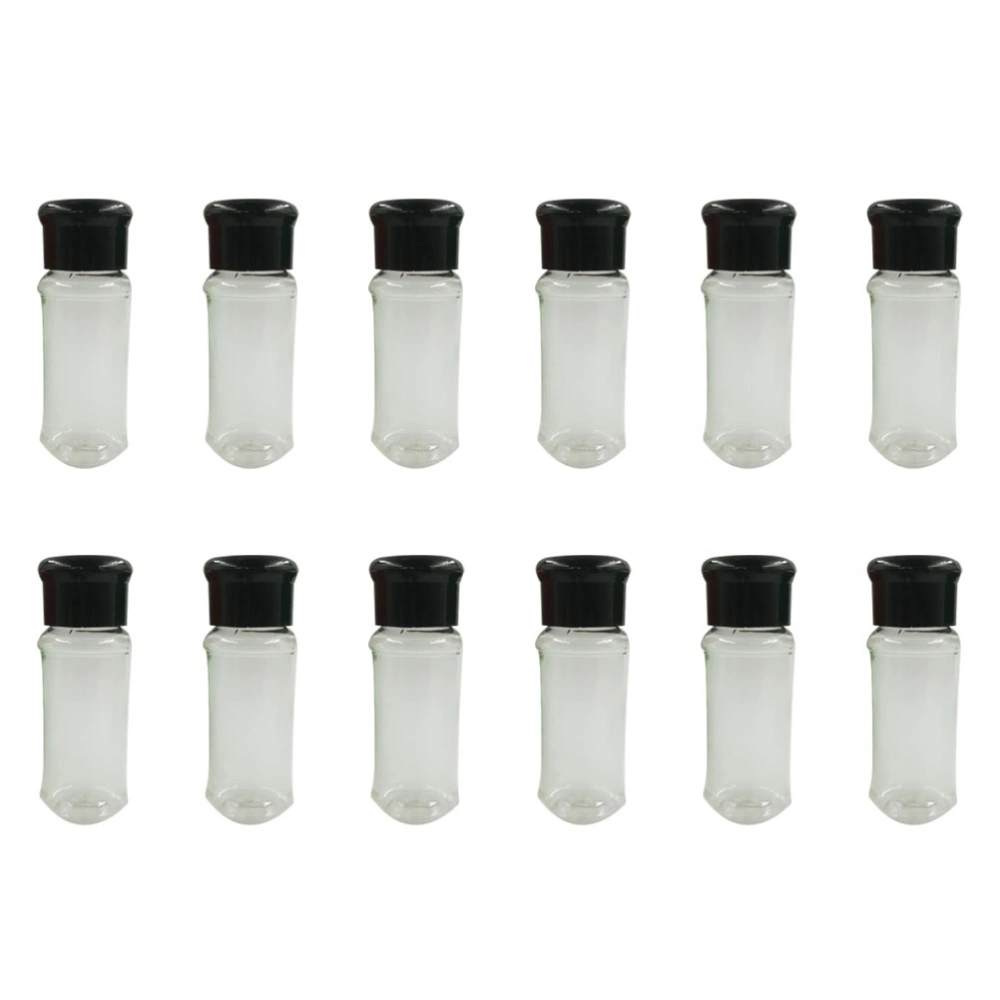 12pcs Plastic Spice Pot Seasoning Bottles Pepper Shakers Salt Jar Condiment Can Cruet for Barbecue Kitchen Black