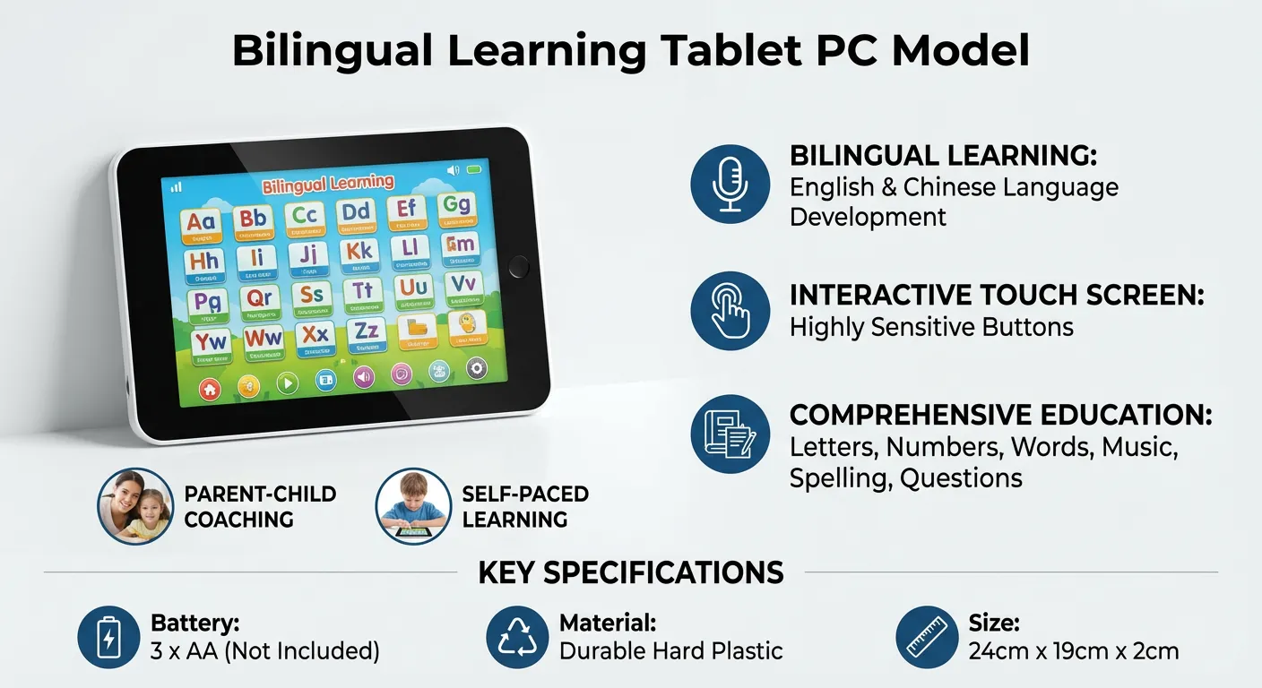 Tablet PC Model Touch Screen Bilingual Learning Machine Educational Toy for Children (White)