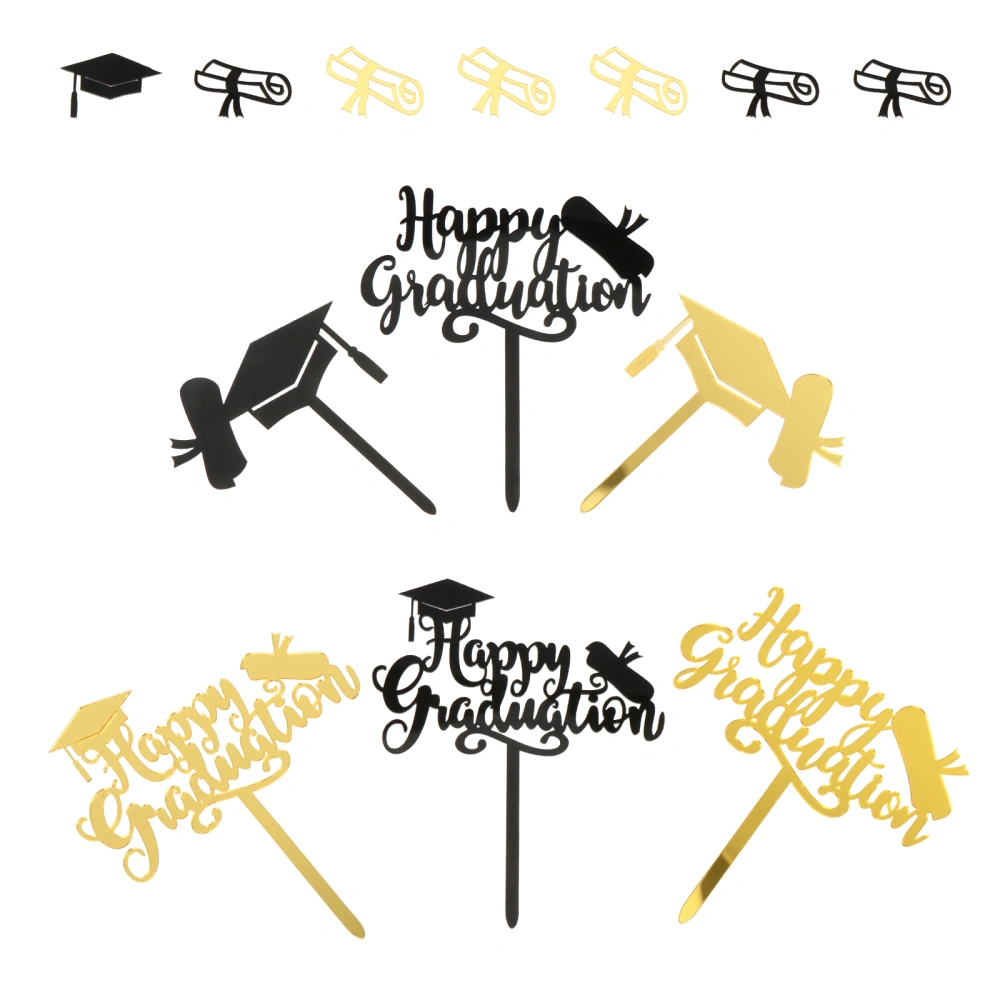 6pcs Graduation Acrylic Cake Decorative Toppers Creative Cake Decor (As Shown)