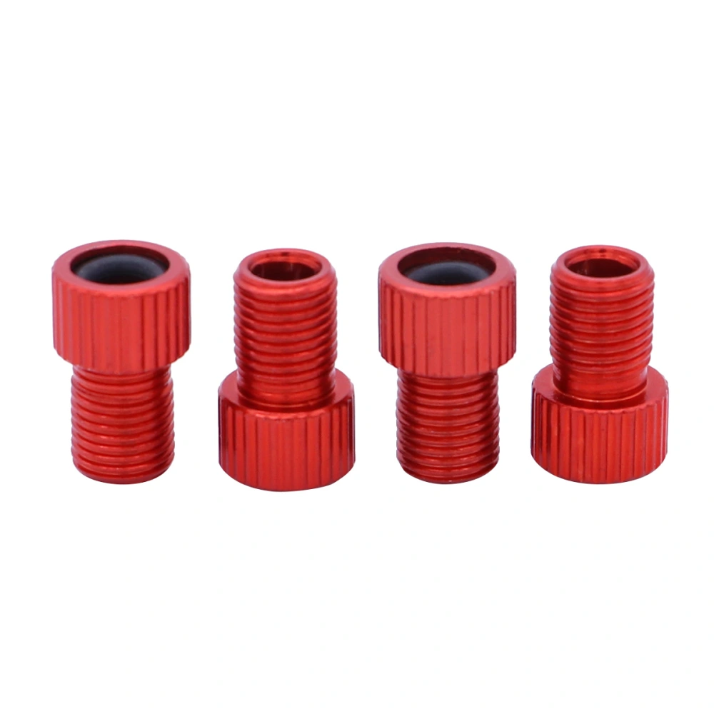 4 PCS Aluminum Alloy French Presta to Schrader Adapters Converters MTB Road Bike Mountain Bike Tube Pump Air Compressor Adapter Repair Tools (Red)