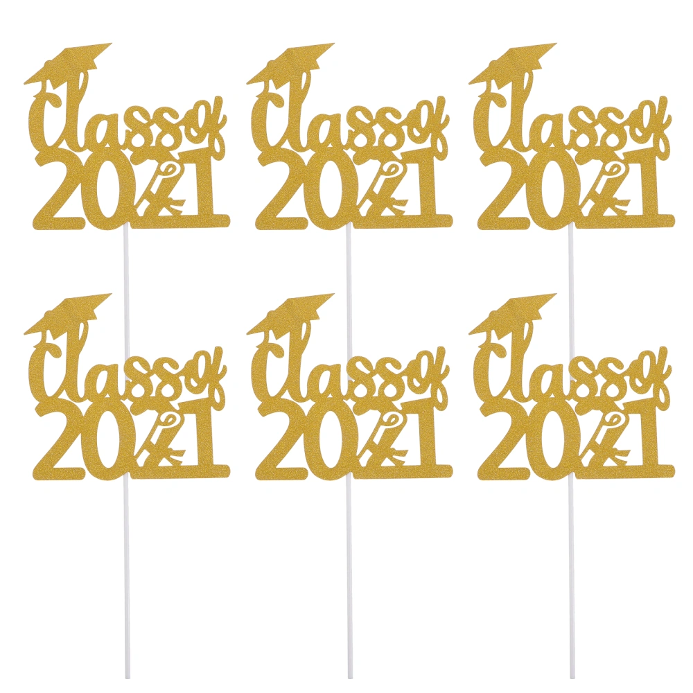 20pcs 2021 Graduation Themed Glittery Cake Decorative Toppers Cupcake Picks