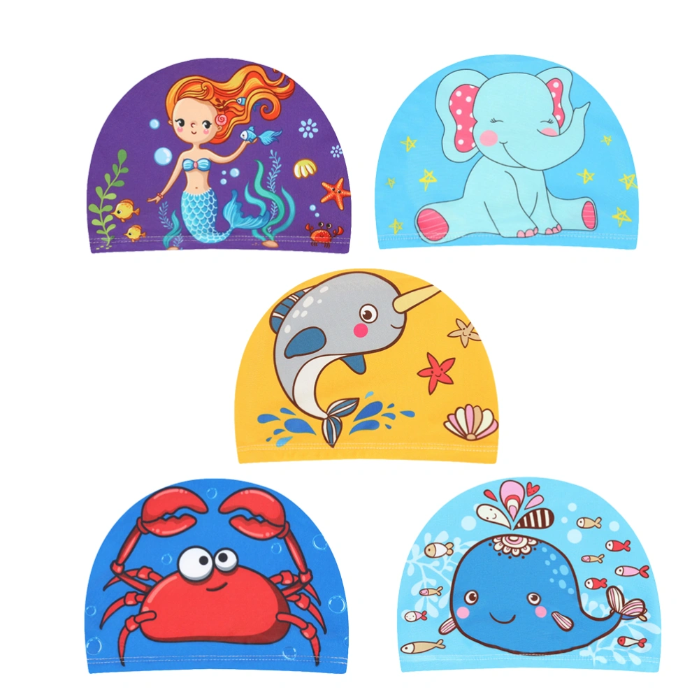 5PCS Lovely Children Cartoon Swimming Caps Lovely Waterproof Ear Protection Swim Hats