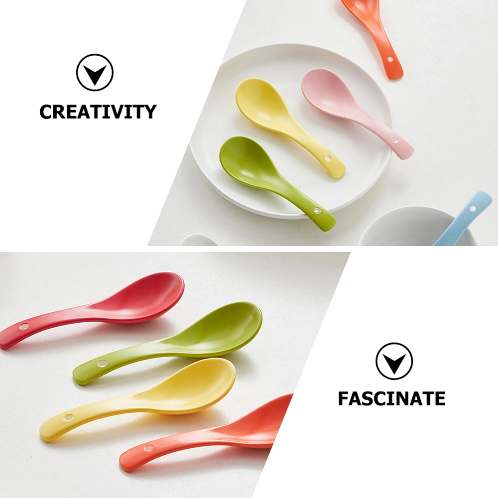 6pcs Portable Porridge Spoons Ceramic Soup Spoons Food Serving Scoops for Home(Mixed Style)