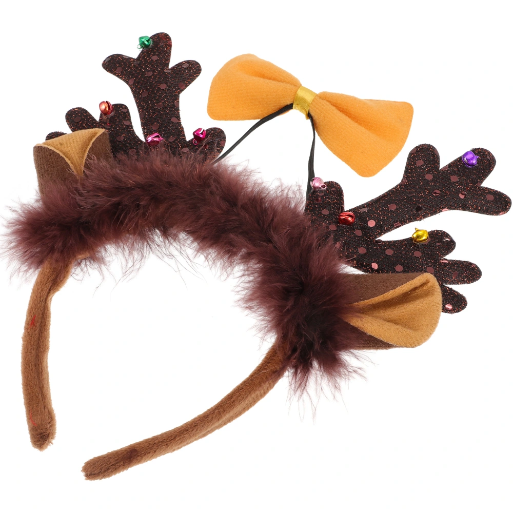 1 set of Elk Antler Headband Xmas Party Headwear Decorative Bow Tie Hair Hoops