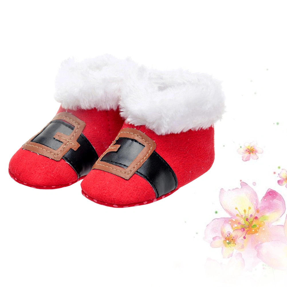 1 Pair Christmas Warm Coral Fleece Walking Boots Winter Shoes for 0-1 Year Old Kids Baby Infants (Red HSY200 1 Yards)