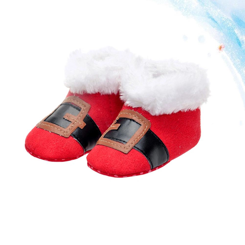1 Pair Christmas Warm Coral Fleece Walking Boots Winter Shoes for 0-1 Year Old Kids Baby Infants (Red HSY200 1 Yards)