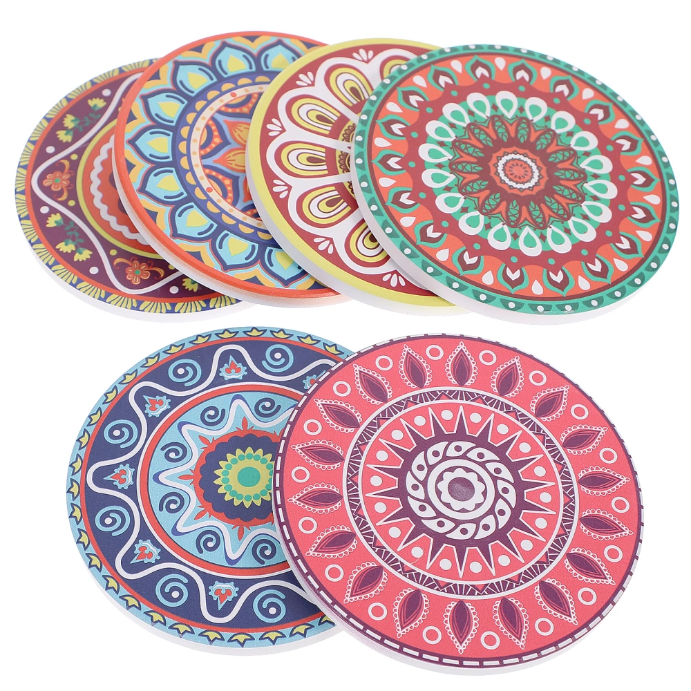 6Pcs Home Mandala Pattern Coasters Decorative Round Coasters Ceramic Cup Mats