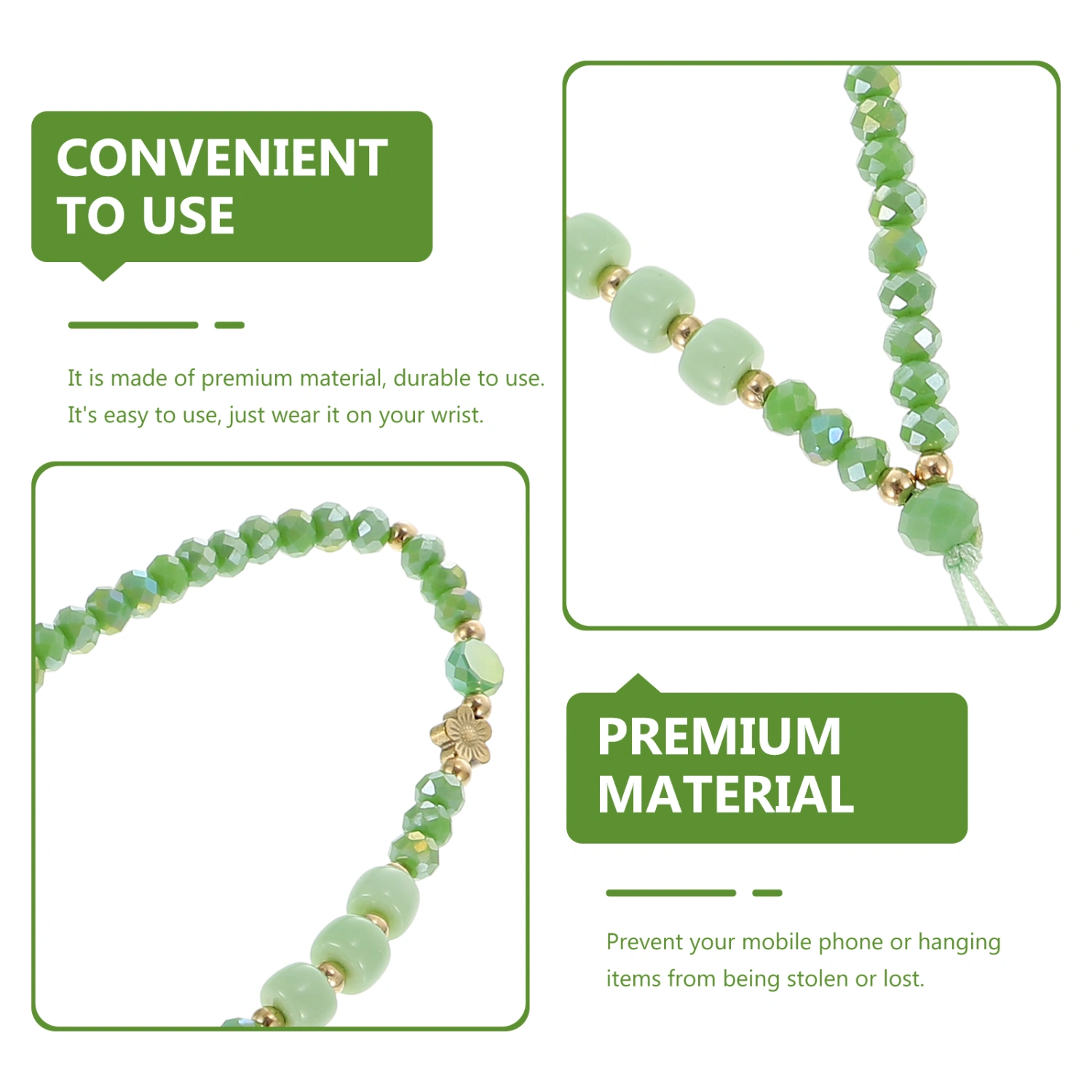 Glass Beads Mobile Phone Chain Phone Wrist Strap Anti-lost Phone Lanyard