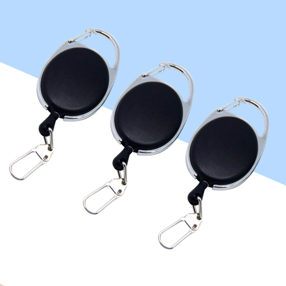 3pcs Retractable Keychain Badge Reel with Carabiner Belt Clip Nylon Rope Key Ring (Black)