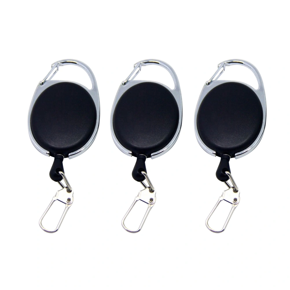 3pcs Retractable Keychain Badge Reel with Carabiner Belt Clip Nylon Rope Key Ring (Black)