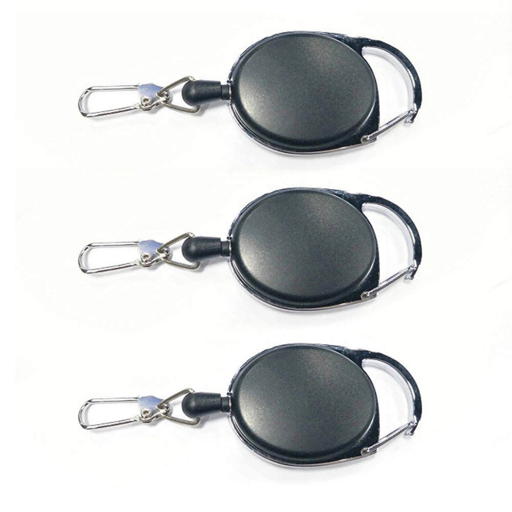 3pcs Retractable Keychain Badge Reel with Carabiner Belt Clip Nylon Rope Key Ring (Black)