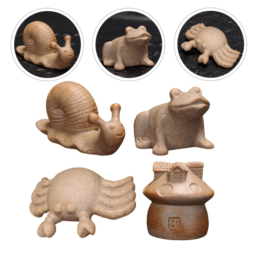 4pcs Bonsai Crude Pottery Ornaments Miniature Landscape Decor for  Home Office