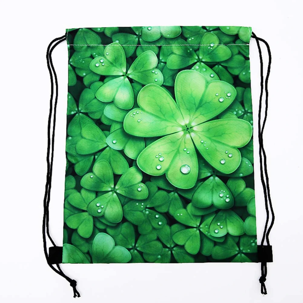 St Patrick's Day Festival Four Leaf Printed Polyester Bundle Storage Bag Christmas Gift Bag Backpack Pouch for Party Favors Candies (Random Style)