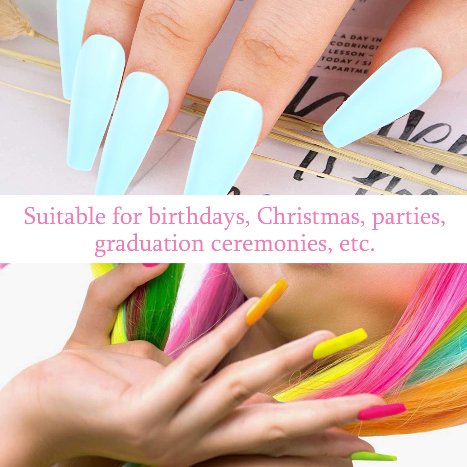 2 Box Colorful Long False Nail Professional False Nail Durable False Nail