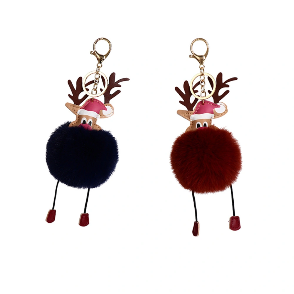 4pcs Christmas Elk Keychains Lovely Fluffy Keyring Key Holder Pendant for Handbag Car Phone