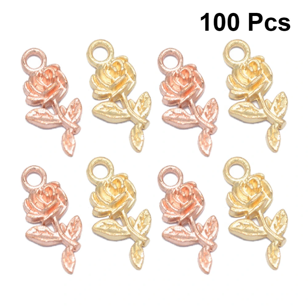 100pcs Alloy Charms Pendants Rose Shape DIY Pendants for Bracelet Necklace Making (Golden and Rose Gold)