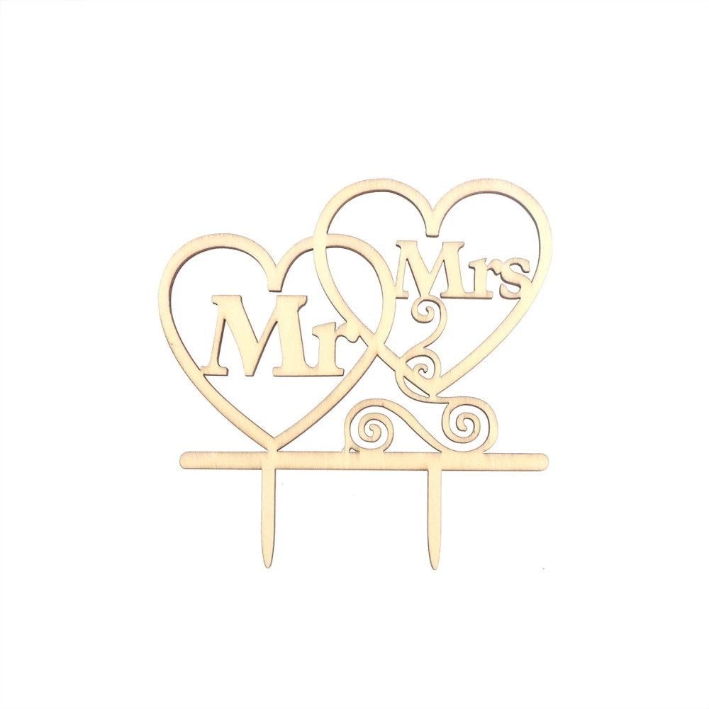 Cake Topper " Mr&Mrs " Heart Shape Wood  Wedding Cake Decorations (Wood colour)