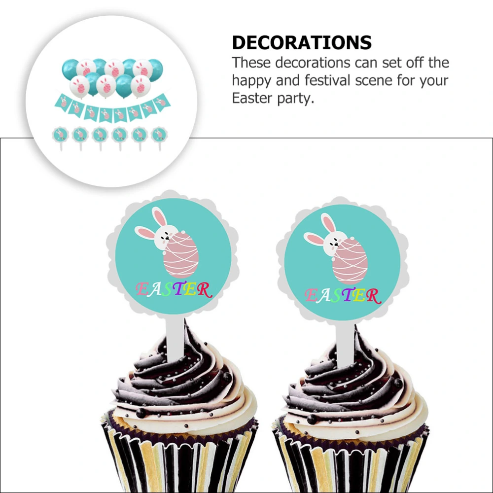 1 Set Easter Party Decorations with Bunny Banner Balloons and Cake Toppers